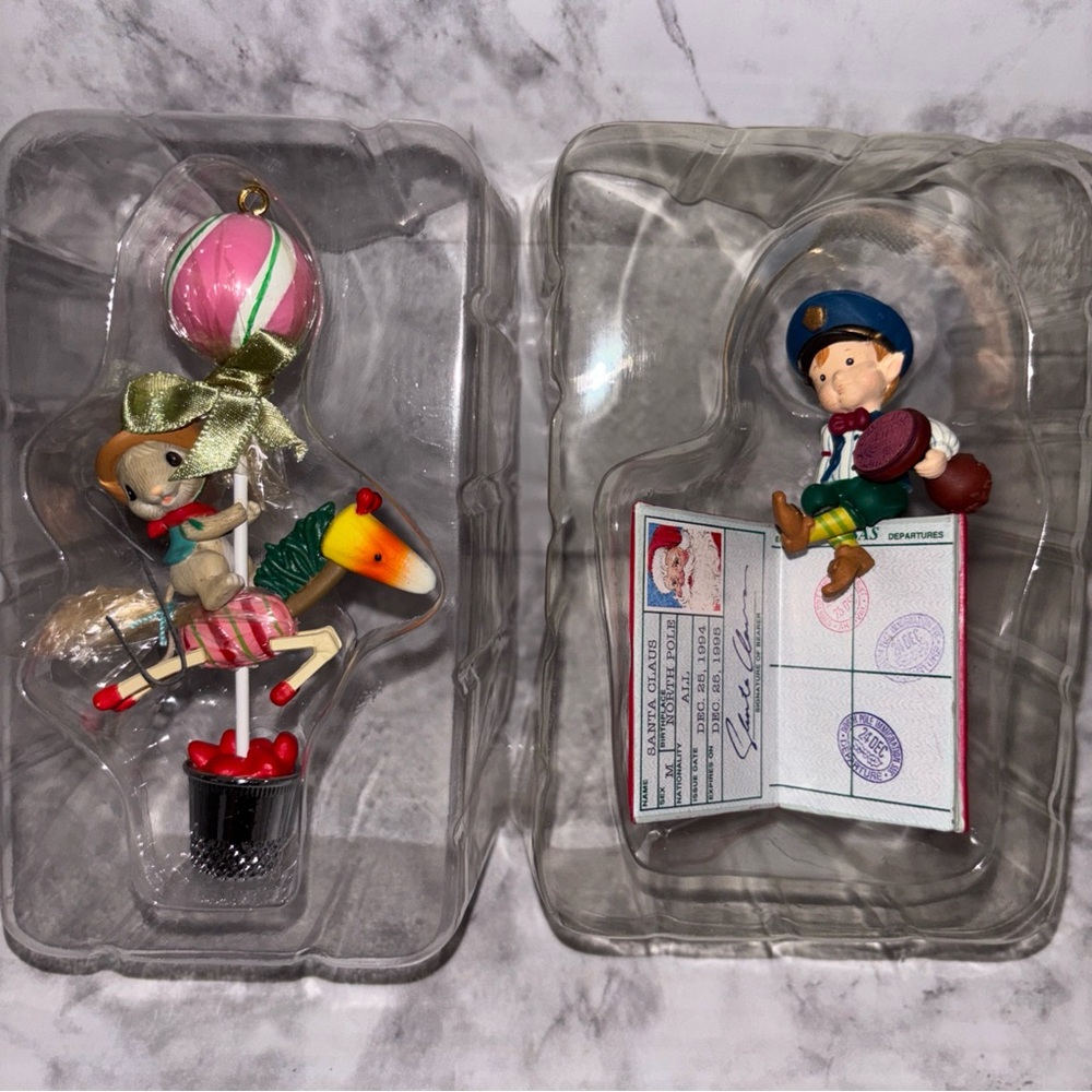 Vtg ENESCO Christmas 1994 Customs Ornament Elf On Passport, 1991 Sweet Steed NIB